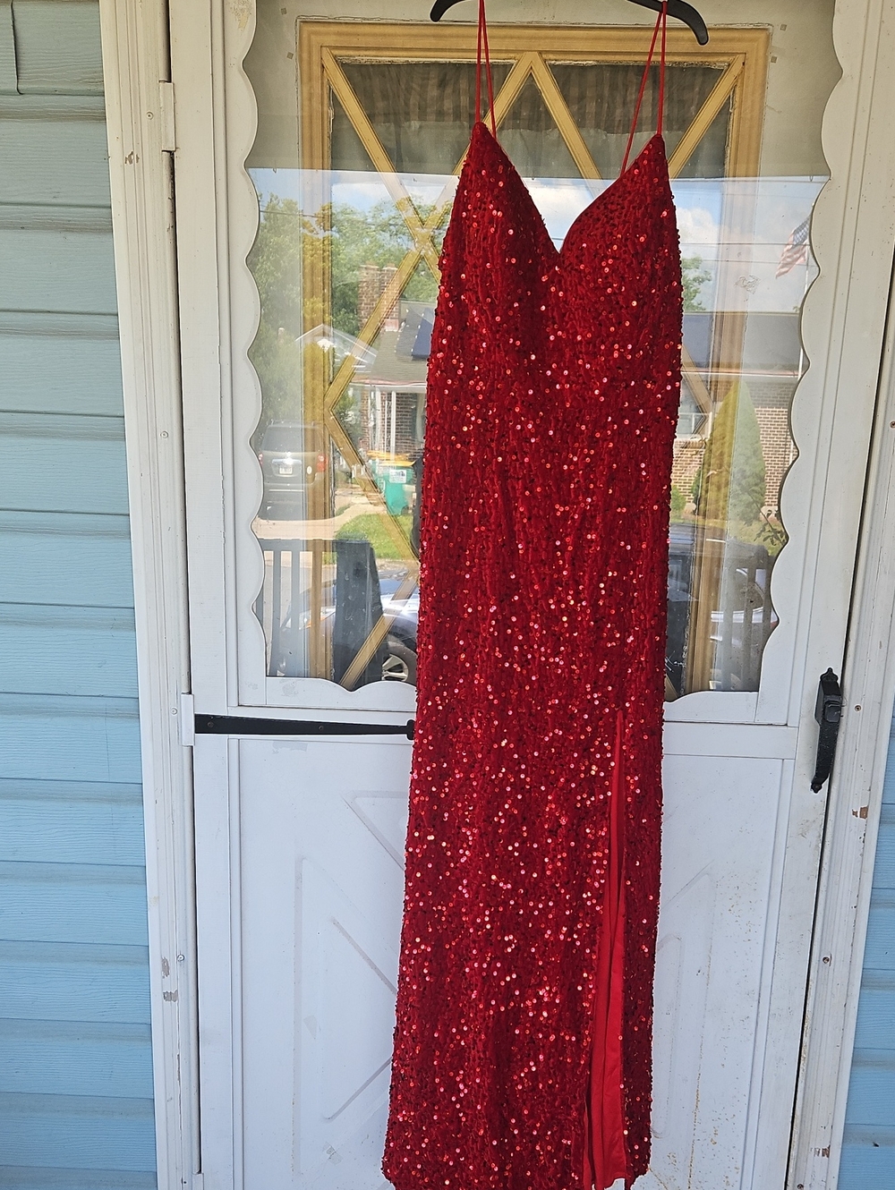 Red Sequin Spaghetti-Strap Wedding Dress